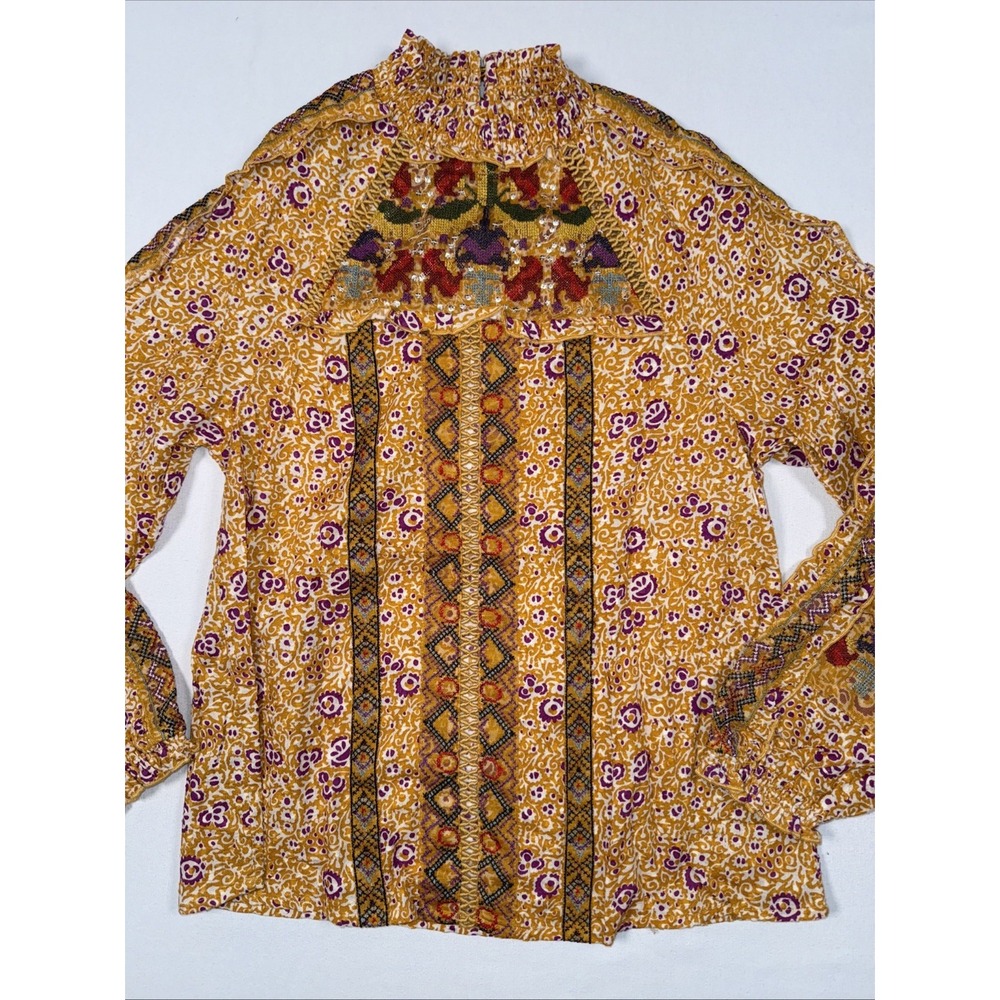 Anthropologie Maeve  Floral Embroidered Blouse Shirt 2 /XS Festival Country